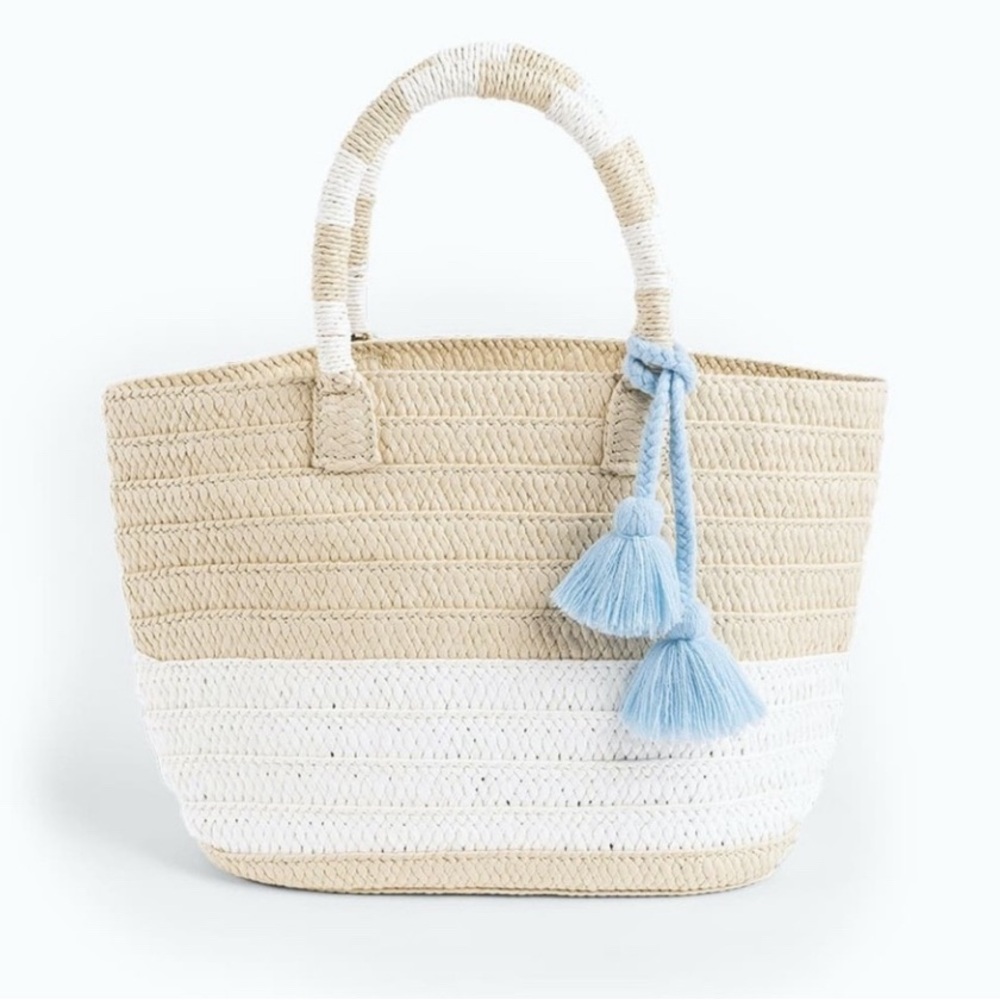 ALTRU Woven Plaited Straw Tote Neutral Colorblock